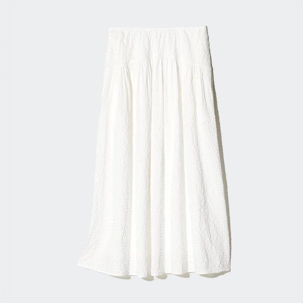 NWOT Uniqlo Seersucker Volume Skirt XXS Off White
